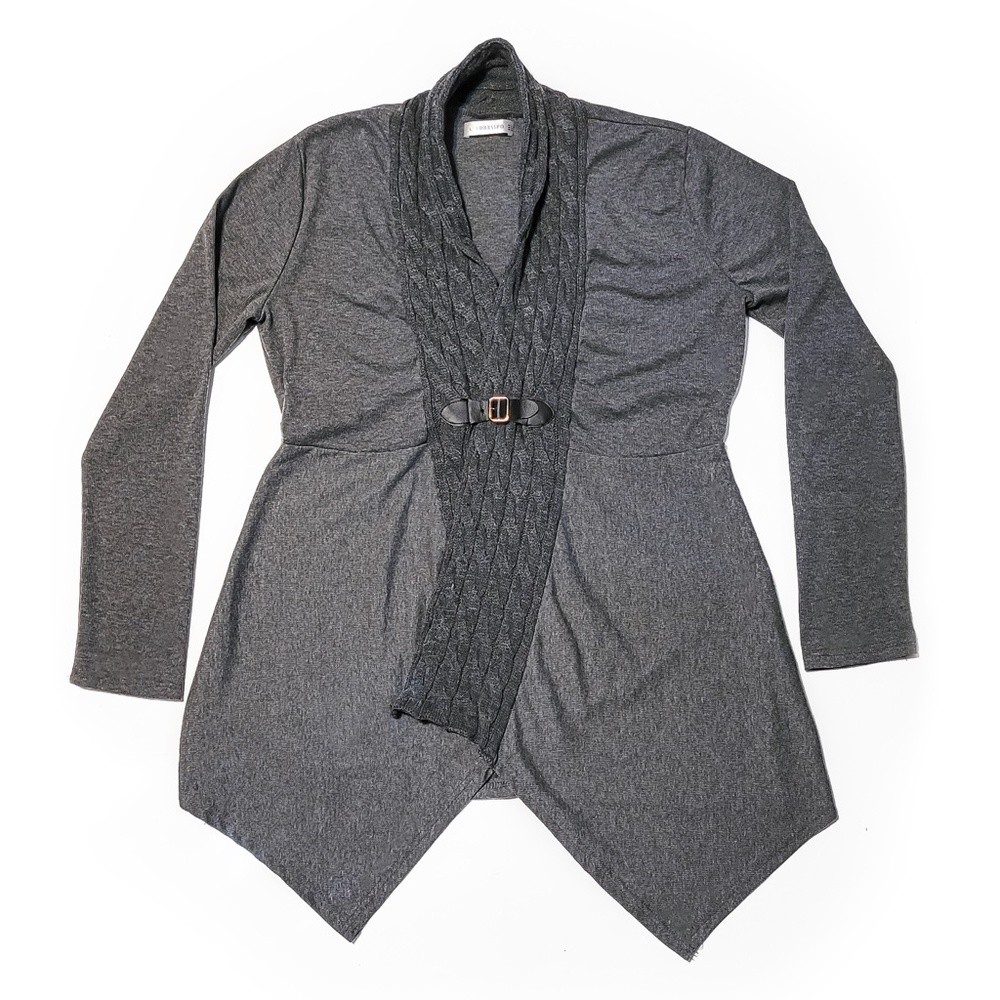 Women's Cardigan Sweater - Large - Lightweight Cable Knit Open Front Shawl Neck